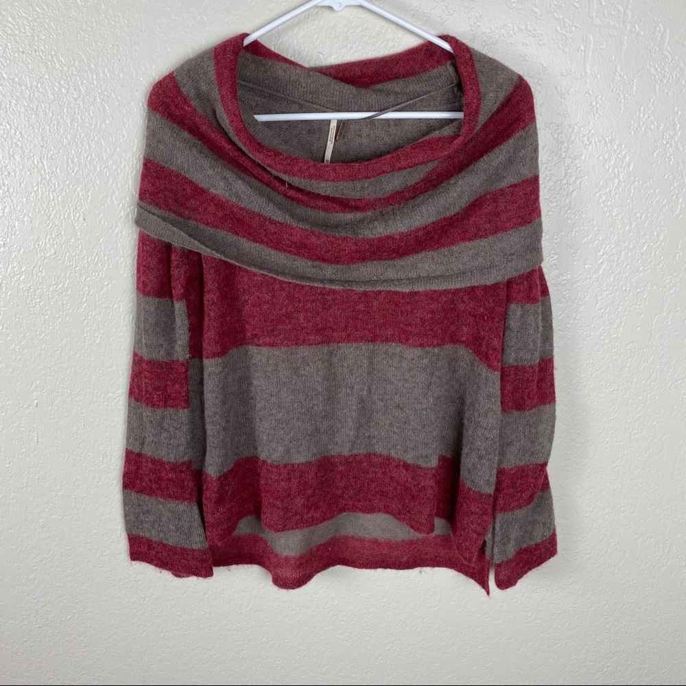Free  people red & brown striped cowl sweater